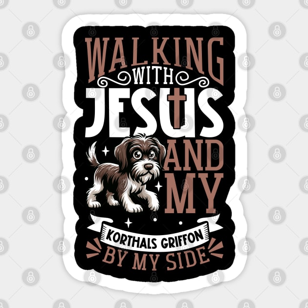 Jesus and dog - Wirehaird pointing griffon Sticker by Modern Medieval Design